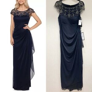 Size 14 - NWT Xscape‎ Navy Embellished-Neck Gown